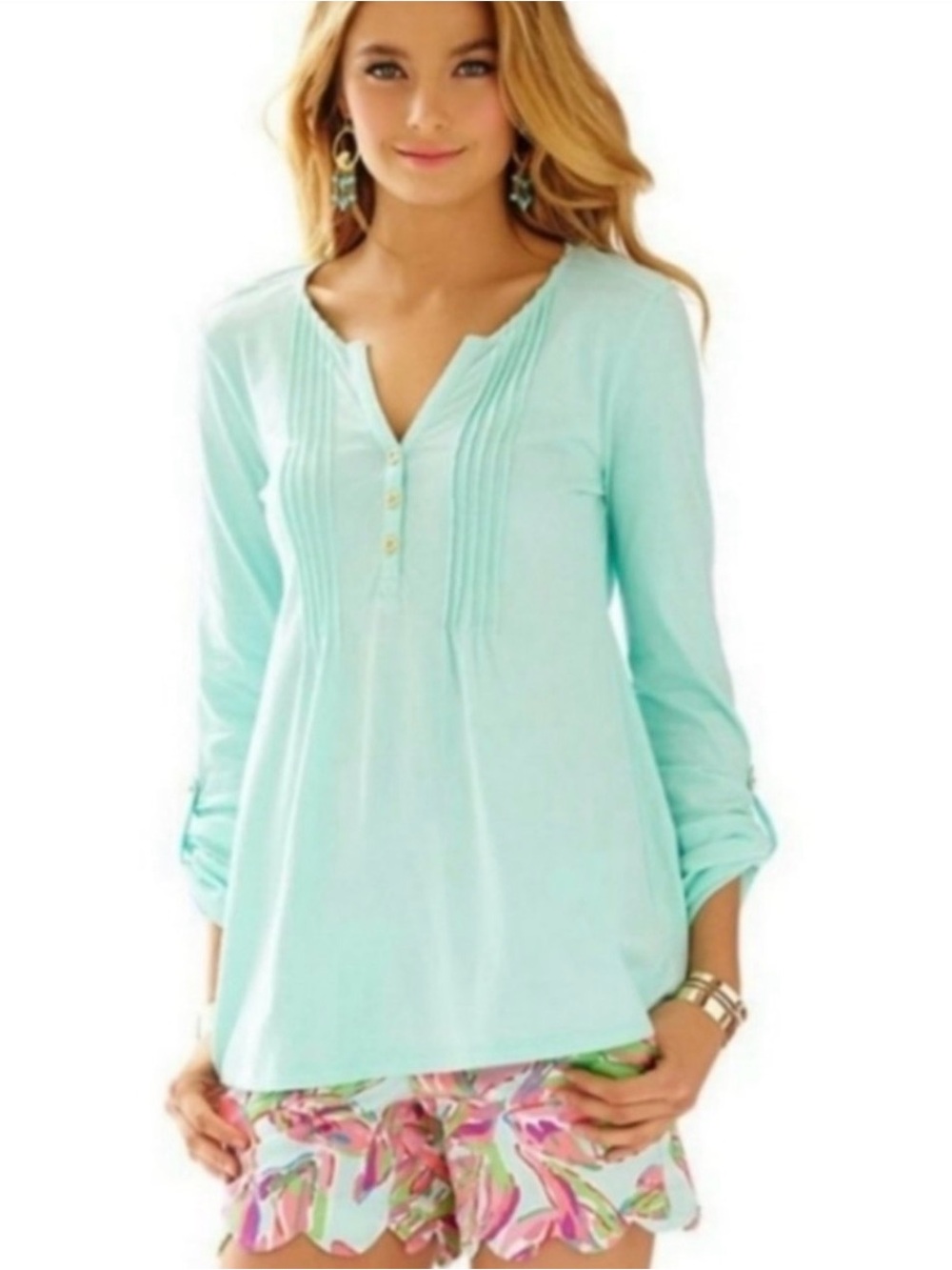 Lilly Pulitzer Mint Pintuck Henley Tunic